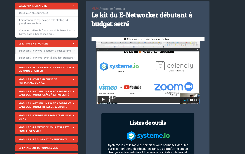 Exemple d'un espace membre dans Clickfunnels