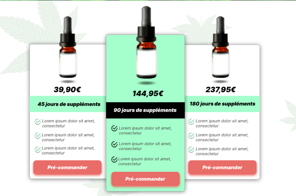 Exemple de tarification d'un produit sur une page de vente