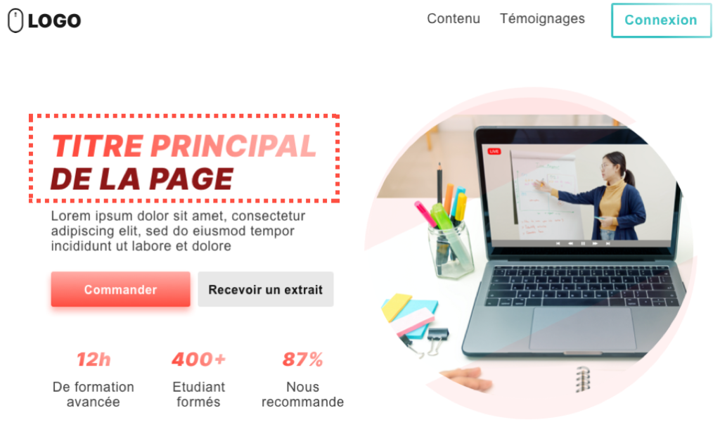 Titre principal d'une page de vente