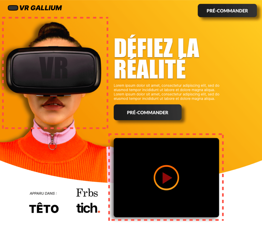 exemple d'un aperçu du produit sur une page de vente avec un mockup et une vidéo